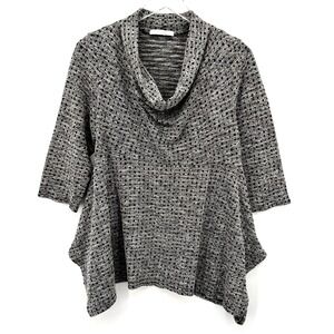 Cut Loose Tunic Top Size L Cowl Neck Asymmetrical Hem Polka Dot Gray Black